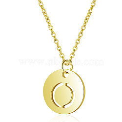201 Stainless Steel Initial Pendants Necklaces, with Cable Chains, Flat Round with Letter, Golden, Letter.O, 16.3 inch(40cm), 1mm(NJEW-S069-TN508-O)