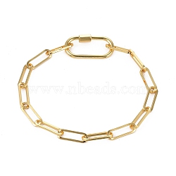 Brass Paperclip Chain Bracelets, with Oval Screw Carabiner Lock Charms, Golden, 8 inch(20.3cm)(BJEW-JB05311)