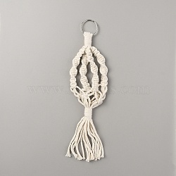 Cotton Macrame Plant Hangers, Iron Ring Boho Style Hanging Planter Baskets, Wall Decorative Flower Pot Holder, White, 295mm(AJEW-WH0314-61)