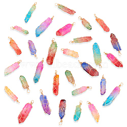 30Pcs 10 Colors Copper Wire Wrapped Dyed Natural Quartz Pendants, Two Tone, Faceted Bullet Charms, Light Gold, Mixed Color, 32~48mm, Hole: 3.3mm, 3pcs/color(PALLOY-AB00250)