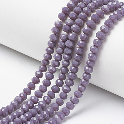 Opaque Solid Color Glass Beads Strands, Faceted, Rondelle, Medium Purple, 10x8mm, Hole: 1mm, about 63~65pcs/strand, 49~50cm(EGLA-A034-P10mm-D11)