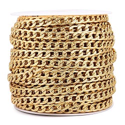 Aluminium Textured Cuban Link Chains, Unwelded, with Spool, Golden, 11.5x7x2mm, about 82.02 Feet(25m)/Roll(CHA-T001-41G)