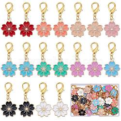 50Pcs Alloy Enamel Pendants Decoration, with Zinc Alloy Lobster Claw Clasps, Sakura, Mixed Color, 38mm(HJEW-SC0001-19)