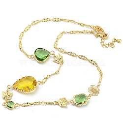 Faceted Heart & Teardrop & Square Glass Beads Bib Necklaces, Brass Chain Neckalces , Golden, 16.14 inch(41cm)(NJEW-R263-14G)