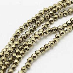 Round Non-magnetic Synthetic Hematite Beads Strands, Imitation Pyrite, Faceted, Antique Bronze Plated, 8mm, Hole: 1mm, about 46pcs/strand, 16 inch(G-D617-8mm-27)