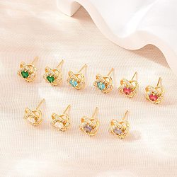 Brass Micro Pave Cubic Zirconia Stud Earrings for Women, Flower, Cadmium Free & Lead Free, Long-Lasting Plated, Rack Plating, Real 18K Gold Plated, Mixed Color, 10x10mm(KK-A305-10G)