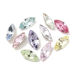 Glass Rhinestone Cabochons, Flat Back & Back Plated, Faceted, Horse Eye, Mixed Color, 8x4x3mm(RGLA-L029-12A)