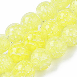 Transparent Handmade Lampwork Beads Strands, Inner Flower, Round, Yellow, 11.5~12.5mm, Hole: 1.5mm, about 45pcs/strand, 19.88 inch(50.5cm)(LAMP-T007-21H)