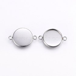 304 Stainless Steel Cabochon Connector Settings, Plain Edge Bezel Cups, Flat Round, Stainless Steel Color, Tray: 12mm, 19x13.5x2mm, Hole: 1.8mm(STAS-I095-28P-C)