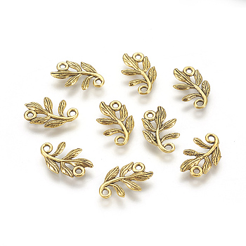Tibetan Style Alloy Links Connectors, Cadmium Free & Nickel Free & Lead Free, Leaf, Antique Golden, 15x9x1mm, Hole: 2mm