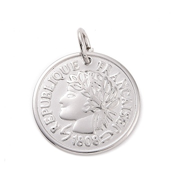 304 Stainless Steel Coin Pendants, Republique Francaise 1808, Stainless Steel Color, 20x1mm, Hole: 5mm