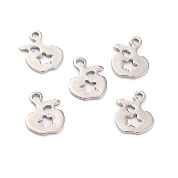 201 Stainless Steel Charms, Apple with Star, Stainless Steel Color, 10.5x7.5x0.8mm, Hole: 1.2mm