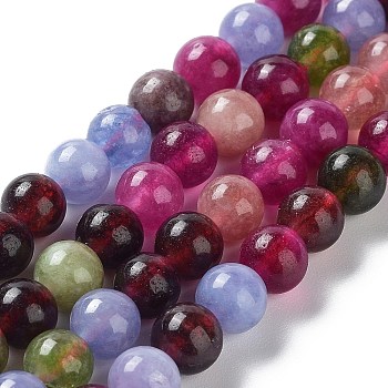 Dyed Natural Malaysia Jade Beads Strands, Round, Colorful, 6~6.5mm, Hole: 1mm, about 30pcs/strand, 7.28 inch(18.5cm)