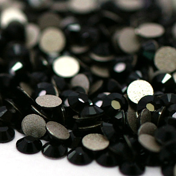 Glass Flat Back Rhinestone, Grade A, Back Plated, Faceted, Half Round, Jet, SS10, 2.7~2.8mm, 1440pcs/bag