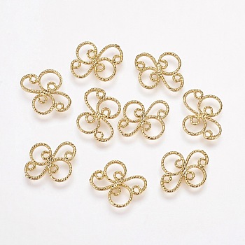 Brass Links connectors, Flower, Real 18K Gold Plated, 13x11x1mm, Hole: 1mm