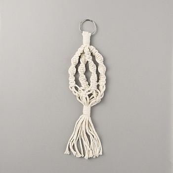 Cotton Macrame Plant Hangers, Iron Ring Boho Style Hanging Planter Baskets, Wall Decorative Flower Pot Holder, White, 295mm