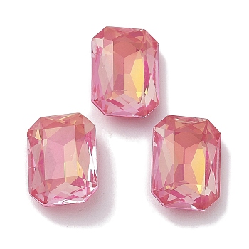 Glass Rhinestone Cabochons, Point Back & Back Plated, Faceted, Rectangle, Fuchsia, 10x14x5mm