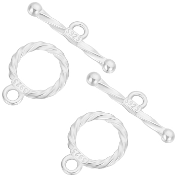 4Pcs 925 Sterling Silver Toggle Clasps, Round Ring, with 925 Stamp, Silver, 13x10x1.5mm, Hole: 1.8mm, Bar: 18x5x1.5mm, Hole: 1.8mm