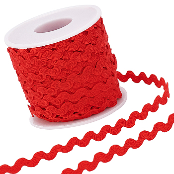 1 Strand Wave Bending Fringe Trim, Sewing Ribbon, for Cloth Dress DIY Making Decorate and 1Pc Plastic Empty Spools, Red,  3/16 inch~3/8 inch(5~8.5mm), about 25m/strand