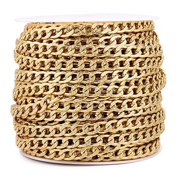 Aluminium Textured Cuban Link Chains, Unwelded, with Spool, Golden, 11.5x7x2mm, about 82.02 Feet(25m)/Roll