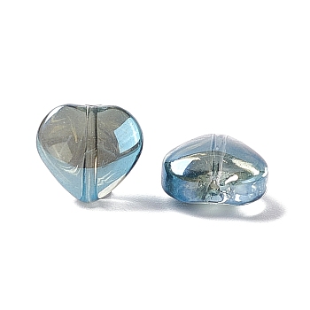 Electroplate Glass Bead, Heart, Sky Blue, 10x10x5mm, Hole: 1mm
