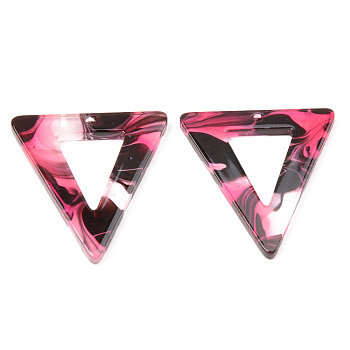 Acrylic Pendants, Triangle, Hot Pink, 34x30x2mm, Hole: 1.5mm