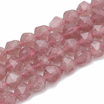 Natural Strawberry Quartz Beads Strands, Star Cut Round Beads, Faceted, 6~7x5~6mm, Hole: 1mm, about 59~61pcs/strand, 14.2~14.6 inch