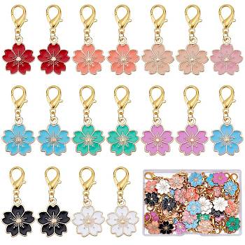 50Pcs Alloy Enamel Pendants Decoration, with Zinc Alloy Lobster Claw Clasps, Sakura, Mixed Color, 38mm
