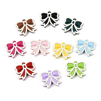 Alloy with Spary Painted Pendants, Lead Free & Nickel Free & Cadmium Free, Bowknot, Mixed Color, 17x18.5x4mm, Hole: 1.5mm