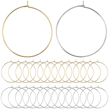120Pcs 2 Style 316 Surgical Stainless Steel Wine Glass Charms Rings, Hoop Earring Findings, DIY Material for Basketball Wives Hoop Earrings, Real Gold Plated & Stainless Steel Color, 37~35x35x0.7mm, 60Pcs/style