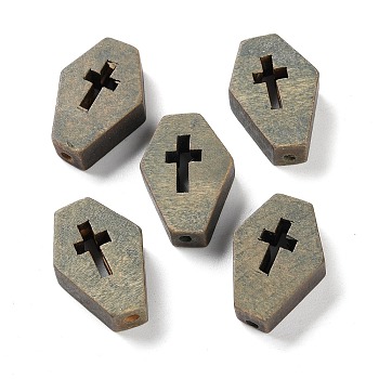 Printed Wood Beads, Halloween Theme Beads, Gray, Tombstone, 24x16.5x6mm, Hole: 2mm