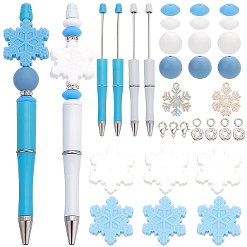 Christmas DIY Snowflake & Round Beadable Pen Making Kit, Including ABS Plastic Ball-Point Pen & Silicone Beads, Mixed Color, 5~148x5~26x0.8~15mm, Hole: 1.8~3.4mm