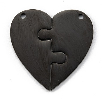 Stainless Steel Split Pendants, for Lovers, Heart with Heart, Electrophoresis Black, 30.5x30x2mm, Hole: 1.6mm