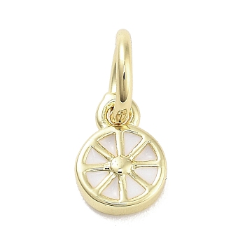 Rack Plating Brass Enamel Charms, with Jump Ring, Long-Lasting Plated, Cadmium Free & Lead Free, Lemon Slices Charm, Real 18K Gold Plated, White, 6x4.5x1.5mm, Hole: 3mm