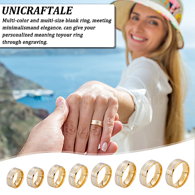 Unicraftale 16Pcs 8 Size Two Tone 201 Stainless Steel Grooved Finger Rings Set for Women(RJEW-UN0002-81)-6