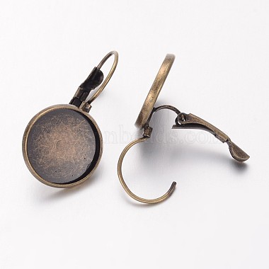 Antique Bronze Brass Bezel Leverback Earring Findings for Cabochons(X-KK-C1244-14mm-AB-NR)-2