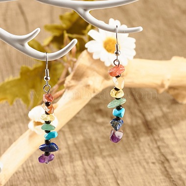 Natural & Synthetic Mixed Gemstone Chip Beaded Dangle Earrings with Glass(EJEW-JE04841)-3