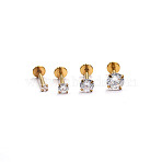 304 Stainless Steel Threadless Labrets, with Clear Cubic Zirconia, Golden, Round, 2x2mm, Pole: 8mm(WG64015-37)