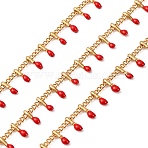 304 Stainless Steel Curb Chains, with Enamel Charms and Spool, Soldered, Ion Plating(IP), Golden, Red, Charm: 6x1.5x2mm, Link: 2x1.5x0.3mm, about 16.4 Feet(5m)/roll(STAS-R100-09A-06)