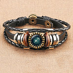 12 Constellations PU Leather Multi-strand Bracelets, Alloy Glass Flat Round Charm Bracelets for Men Women, Sagittarius, 7-1/8 inch(18cm)(WGFD09F-09)