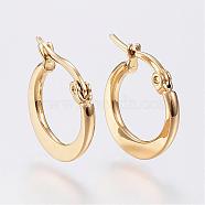 304 Stainless Steel Hoop Earrings, Hypoallergenic Earrings, Flat Ring Shape, Golden, 14~16x2mm, Pin: 0.7x1mm(EJEW-F105-24G)