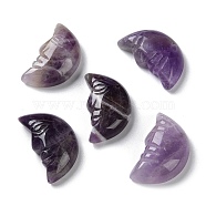 Natural Amethyst Carved Healing Moon with Human Face Figurines, Reiki Energy Stone Display Decorations, 26x14~14.5x7mm(G-B062-06B)