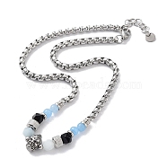 Natural Mixed  Gemstone with 201 Stainless Steel Necklaces, 20.67 inch(52.5cm)(NJEW-Q334-01C)