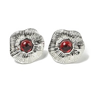 304 Stainless Steel Stud Earrings, with Cat Eye, Stainless Steel Color, Nuggets, Red, 25x25.4mm(EJEW-G400-49P-02)