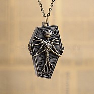 Retro Alloy Skull Pendant Pocket Watches, Quartz Watch, with Iron Chain and Lobster Claw Clasps, Antique Bronze, 30.7 inch, Watch Head: 54x36x13mm(X-WACH-H016-11AB)