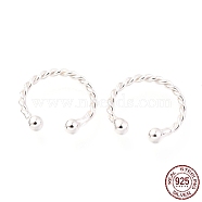 Rhodium Plated 925 Sterling Silver Cuff Earrings, Twisted with Round, Platinum, 12x2mm(EJEW-H124-10P)