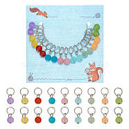 18Pcs 9 Colors Round Frosted Glass Pendant Locking Stitch Markers, with Brass Jump Rings, Mixed Color, 2cm, 2pcs/color(HJEW-AB00633)
