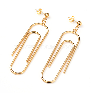 304 Stainless Steel Dangle Stud Earrings, with Ear Nuts, Paper Clip, Golden, 75mm, Pin: 0.8mm(EJEW-G280-44G)