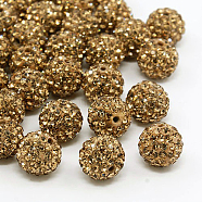 Pave Disco Ball Beads, Polymer Clay Rhinestone Beads, Grade A, Lt.Col.Topaz, PP15(2.1~2.2mm), 14mm, Hole: 2mm(RB-Q195-14mm-246)