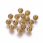 Tibetan Style Zinc Alloy Beads, Textured Round, Cadmium Free & Nickel Free & Lead Free, Antique Golden, 8mm, Hole: 1mm(PALLOY-L230-01AG-NR)